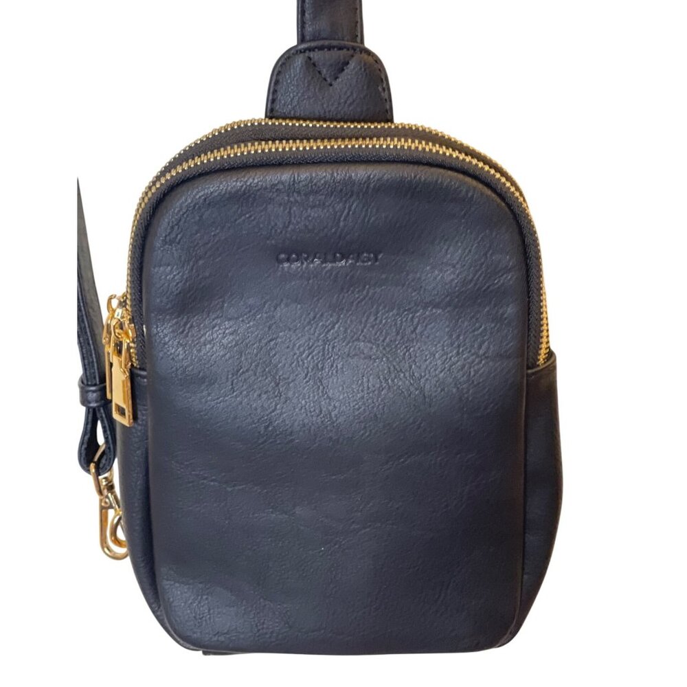 Coraldaisy Black Faux Leather Small Crossbody Sling Bag Pebbled Zipper - Picture 6 of 15